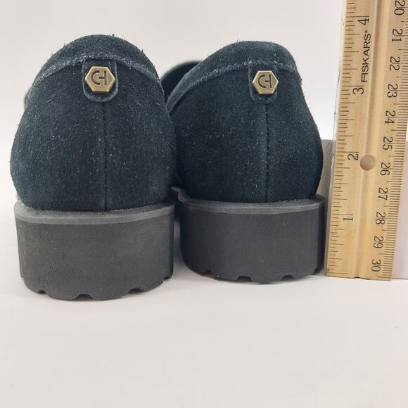 Cole Haan Newburg Size 7.5 Platform Penny Loafer Black Suede Preppy Career - Picture 5 of 9